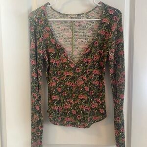 We The Free Floral Long Sleeve Top - Green and Pink